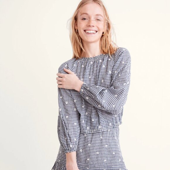 MADEWELL Embroidered Button-Back Shirt in Gingham Check - Picture 1 of 11